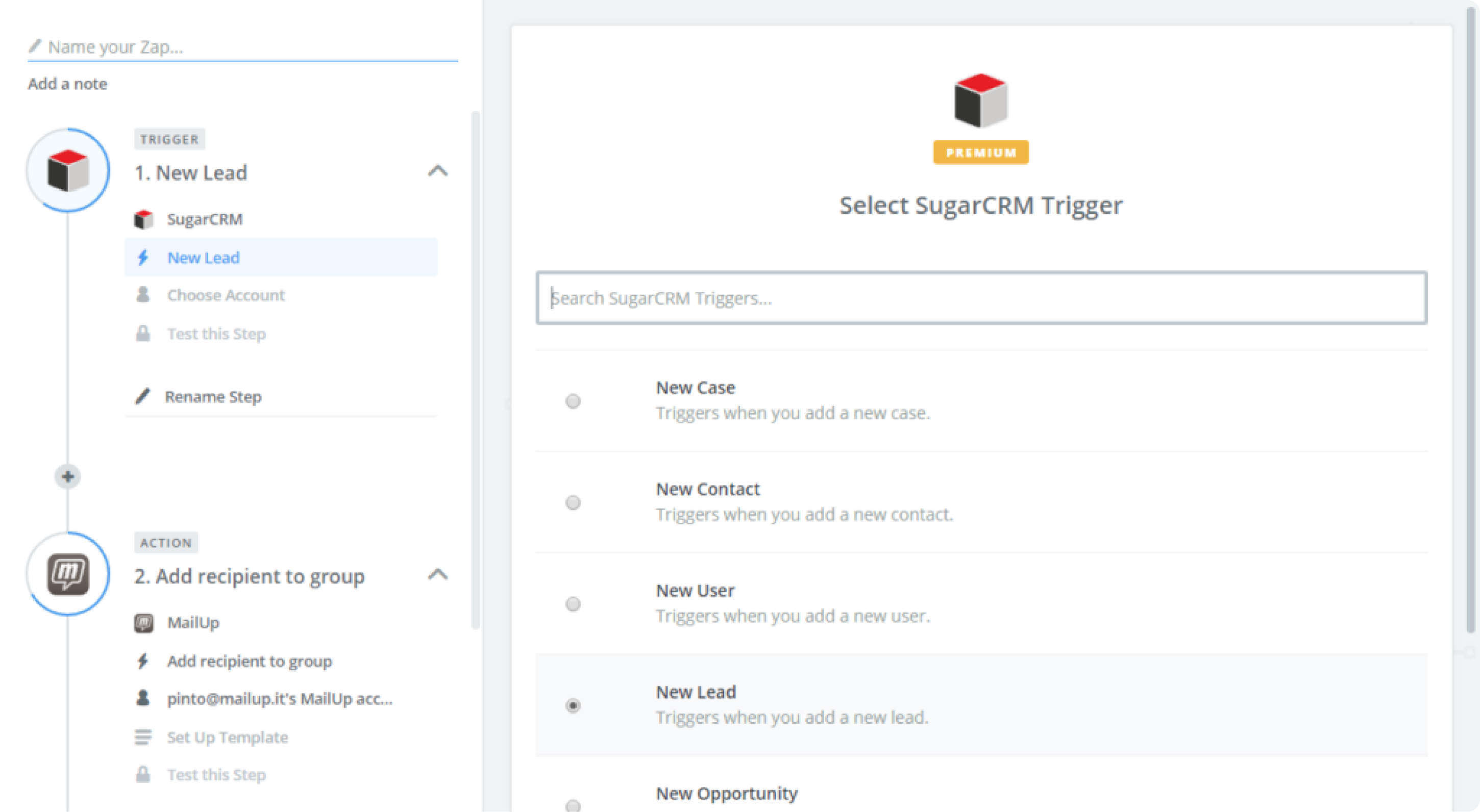 Interfaz de plataforma de Zapier